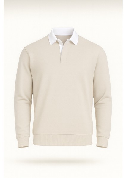 Luis Polo Yaka Selanik Örme Kumaş Erkek Sweatshirt - Taş
