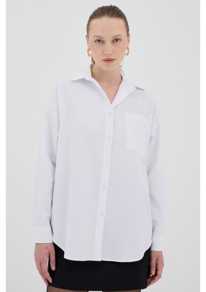 Beyaz Tek Cepli Oversize Gömlek 8158A fiyatları