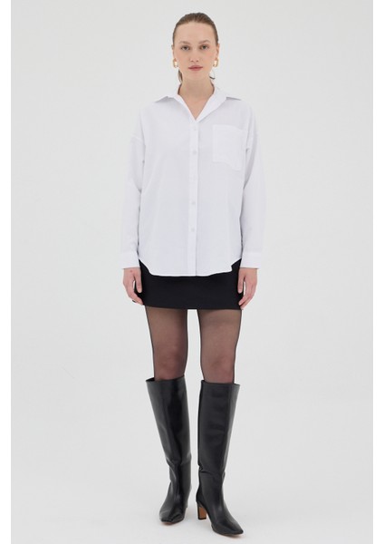 Beyaz Tek Cepli Oversize Gömlek 8158A modelleri