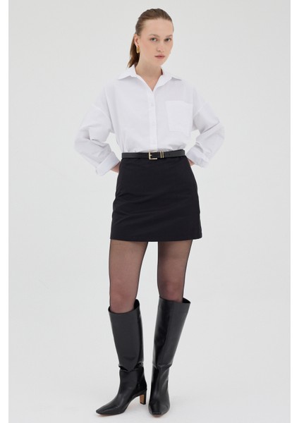 Beyaz Tek Cepli Oversize Gömlek 8158A