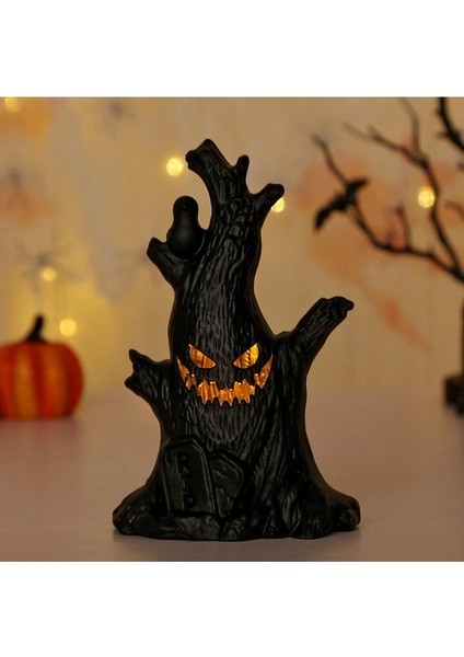 16 cm Işıklı Korkunç Ağaç Dekor | Cadılar Bayramı Masa ve Vitrin Süsü