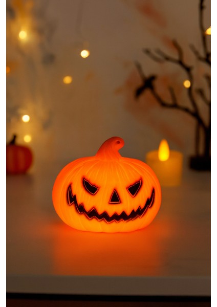 Işıklı Cadılar Bayramı Balkabağı Dekor Seti (2’li) | 11 cm + 5 cm LED Plastik Kabak Figür