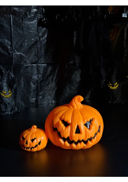 Işıklı Cadılar Bayramı Balkabağı Dekor Seti (2’li) | 11 cm + 5 cm LED Plastik Kabak Figür fiyatları