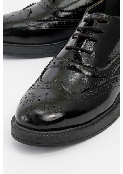 Avra Siyah Rugan Deri Kadın Oxford Ayakkabı modelleri