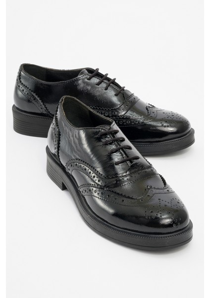 Avra Siyah Rugan Deri Kadın Oxford Ayakkabı