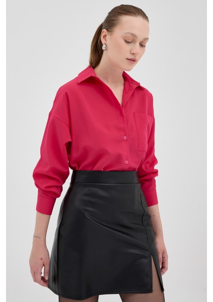 Fuşya Tek Cepli Oversize Gömlek 8158A