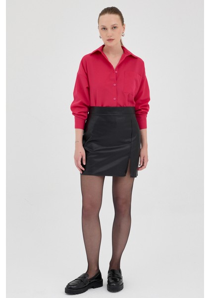 Fuşya Tek Cepli Oversize Gömlek 8158A modelleri