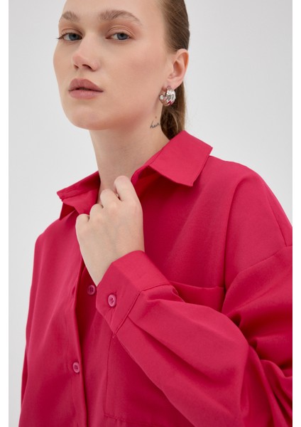 Fuşya Tek Cepli Oversize Gömlek 8158A fırsatları