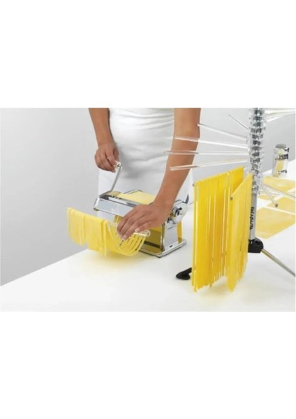 Atlas 150 Paslanmaz Çelik Makarna ve Erişte Makinesi – Çift Taraflı Kesici Aparat, 150 mm Gümüş Renk