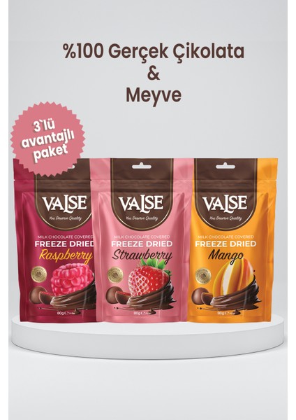 80 Gr X 3 Adet, Sütlü Çikolata Kaplı Draje Çilek , Mango, Ahududu, Avantajlı Paket Gerçek Meyve