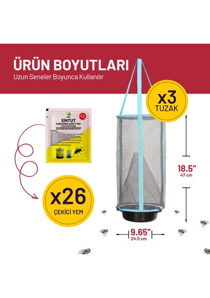 3 Adet Flies Inn Lite Karasinek Tuzağı ve 26 Sintut Karasinek Çekici Yem