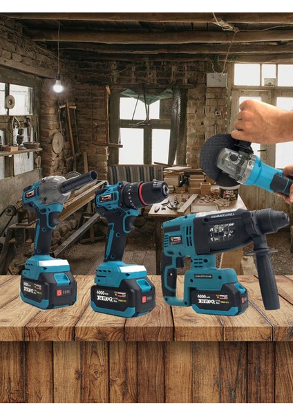8011 Pro 3 Akülü 21V Akülü Matkap & Taşlama & Kırıcı Delici Hilti & Somun Sıkma Sökme 4'lü Set modelleri
