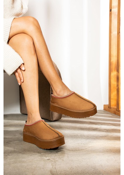 Günlük Kadın Bot Desenli Yüksek Kalıntaban Içi Kürklü Süet Kısa Bootie Hafif U50