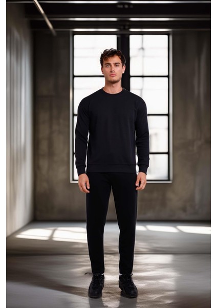 Wenders Relax Fit Basic Fırçalı Interlok Bisiklet Yaka Erkek Sweatshirt - Siyah fiyatları
