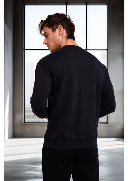 Wenders Relax Fit Basic Fırçalı Interlok Bisiklet Yaka Erkek Sweatshirt - Siyah fırsatları