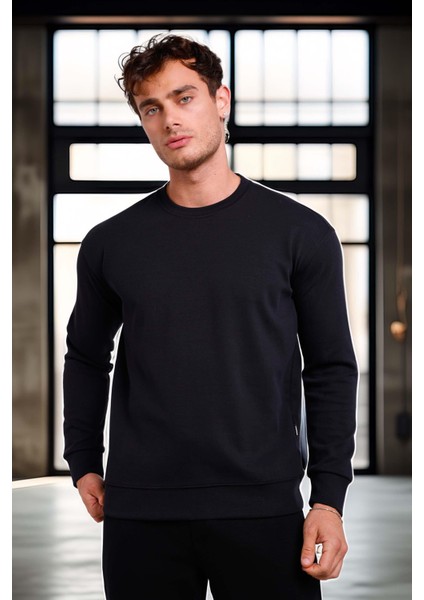 Wenders Relax Fit Basic Fırçalı Interlok Bisiklet Yaka Erkek Sweatshirt - Siyah indirimleri