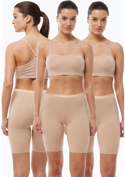 Kadın 3 Adet Ten Rengi Dizüstü Iz Yapmayan Modal Yüksek Bel Tayt 3M113