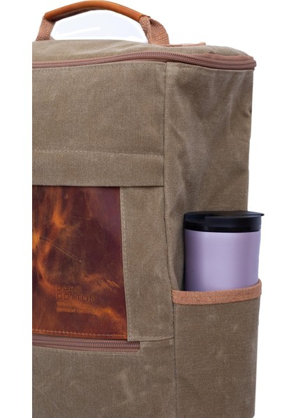 Sırt ve Omuz Günlük Seyahat Çantası Deri Aksesuarlı Mumlu Kanvas Su Geçirmez