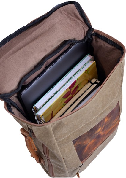 Sırt ve Omuz Günlük Seyahat Çantası Deri Aksesuarlı Mumlu Kanvas Su Geçirmez