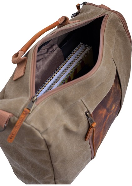 Sırt ve Omuz Günlük Seyahat Çantası Deri Aksesuarlı Mumlu Kanvas Su Geçirmez