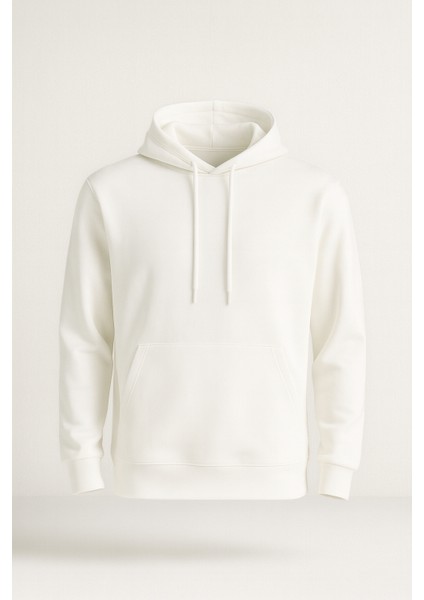 Luc Oversize Basic Dalgıç Kumaş Viskon Kapüşonlu Cepli Sweatshirt Hoodie - Ekru