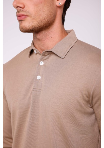 Ridley Regular Fit Doubleface Interlok Polo Yaka Erkek Sweatshirt - Bej fiyatları