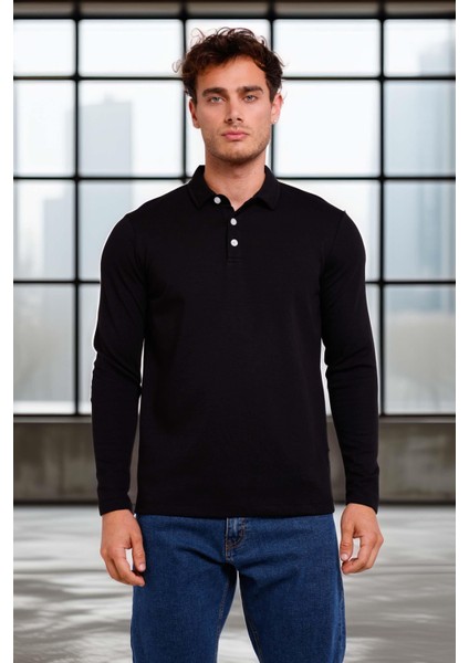 Ridley Regular Fit Doubleface Interlok Polo Yaka Erkek Sweatshirt - Siyah modelleri