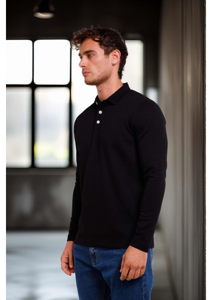 Ridley Regular Fit Doubleface Interlok Polo Yaka Erkek Sweatshirt - Siyah fırsatları