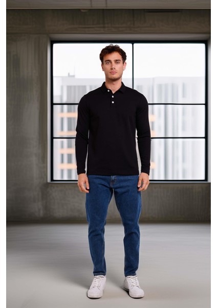 Ridley Regular Fit Doubleface Interlok Polo Yaka Erkek Sweatshirt - Siyah indirimleri