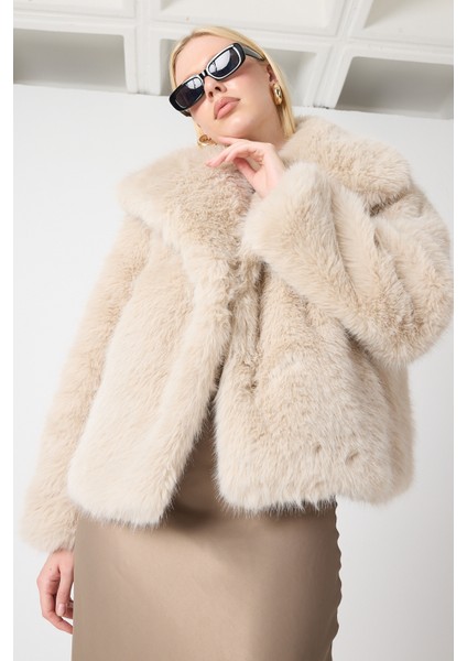 Premium Kürk Şal Yaka Ceket Bej