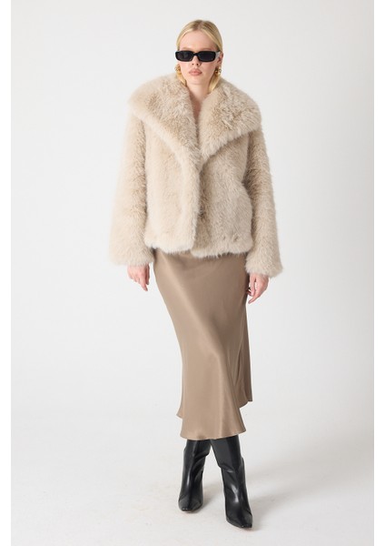 Premium Kürk Şal Yaka Ceket Bej