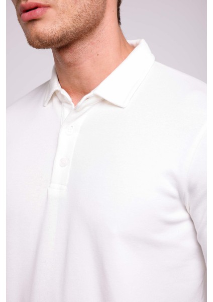 Ridley Regular Fit Doubleface Interlok Polo Yaka Erkek Sweatshirt - Beyaz modelleri