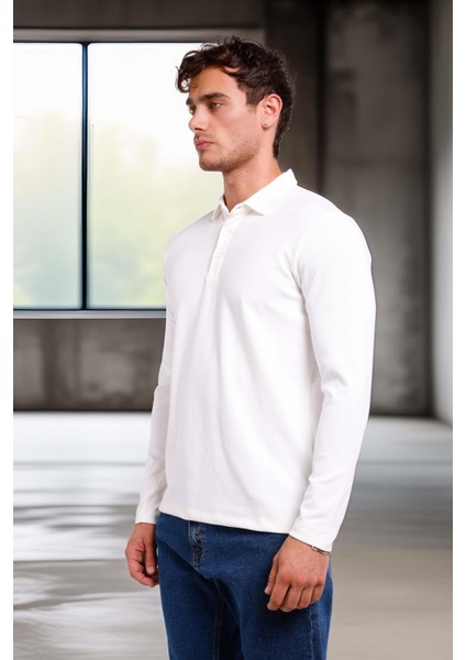 Ridley Regular Fit Doubleface Interlok Polo Yaka Erkek Sweatshirt - Beyaz fırsatları