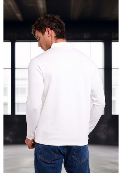 Ridley Regular Fit Doubleface Interlok Polo Yaka Erkek Sweatshirt - Beyaz indirimleri