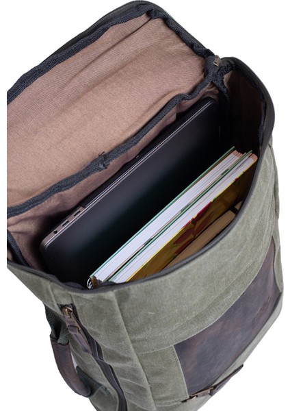 Sırt ve Omuz Günlük Seyahat Çantası Deri Aksesuarlı Mumlu Kanvas Su Geçirmez