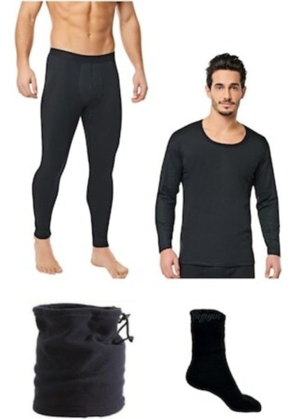 Erkek Termal Alt Üst Takım Polar Boyunluk Bere ve Termal Çorap Set