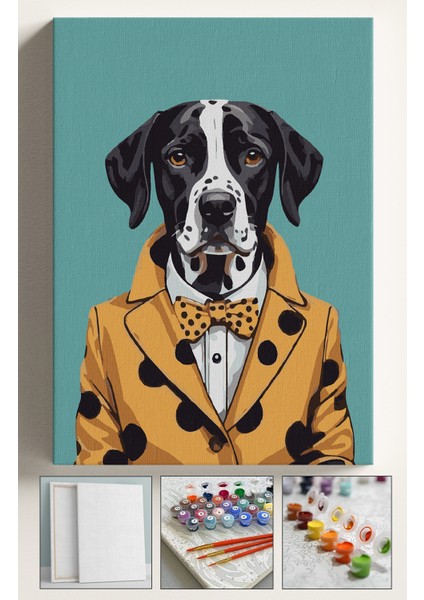 Sayılarla Boyama Çerçeveli Hobi Seti Numaralı Tuval Fırça Boya Dahil Kasnaklı 40X50 cm KÖPEK001