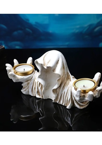 2'li Gotik Pelerinli Hayalet Mumluk Tealight Mumluk Dekoratif Mumluk Gothic Mumluk Goth Mumluk