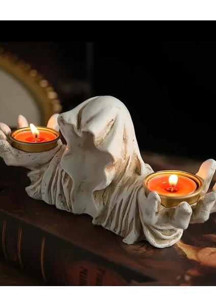 2'li Gotik Pelerinli Hayalet Mumluk Tealight Mumluk Dekoratif Mumluk Gothic Mumluk Goth Mumluk