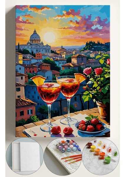 Sayılarla Boyama Çerçeveli Hobi Seti Numaralı Tuval Fırça Boya Dahil Kasnaklı 40X50 cm Kokteylmanzara