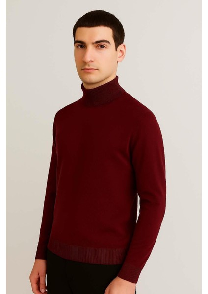 Fincher Yarım Balıkçı Fit Kalıp Boğazlı Erkek Kazak - Bordo fiyatları