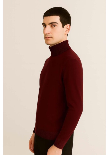Fincher Yarım Balıkçı Fit Kalıp Boğazlı Erkek Kazak - Bordo modelleri