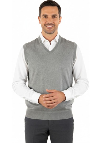 Erkek V Yakalı Düz Renk Klasik Model Rahat Kesim Tam Kalıp Yünlü Dokuma Süveter modelleri