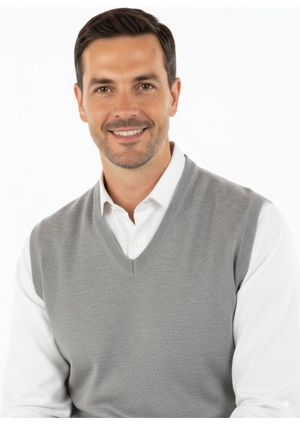 Erkek V Yakalı Düz Renk Klasik Model Rahat Kesim Tam Kalıp Yünlü Dokuma Süveter fırsatları