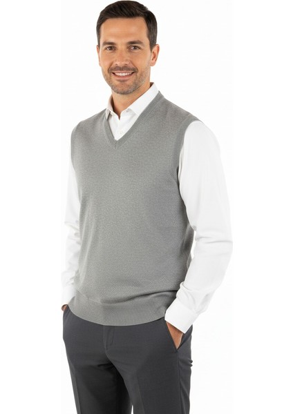 Erkek V Yakalı Düz Renk Klasik Model Rahat Kesim Tam Kalıp Yünlü Dokuma Süveter indirimleri