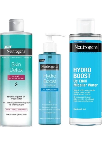 Hydro Boost Makyaj Temizleme Suyu, Temizleme Jeli, Skin Detox Üç Etkili Misel Su - 3'lü Set