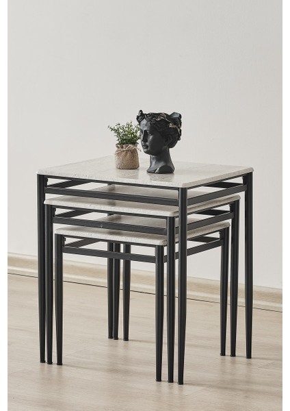 Damrin Serisi Traverten Desen 1. Sınıf Mebran Mdf 3’lü Zigon Sehpa Takımı