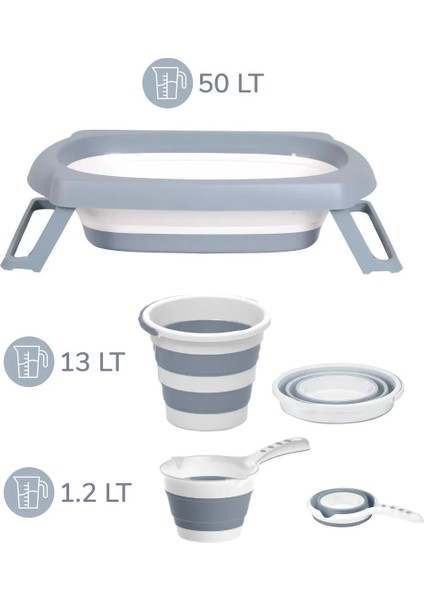3 Parça Katlanır Bebek Banyo Küvet Seti 50 L – Pratik, Yer Tasarruflu ve Taşınabilir Tasarım