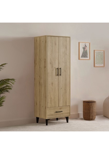 Dolap, Blesk 2 Kapaklı Çekmeceli Raflı Ceviz Dolap Gardırop