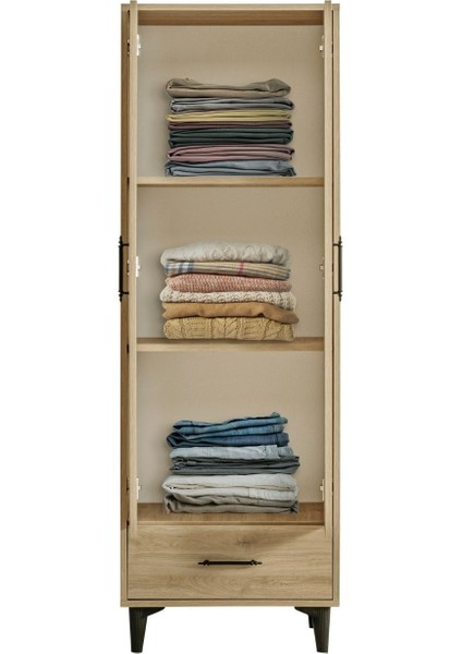 Dolap, Blesk 2 Kapaklı Çekmeceli Raflı Ceviz Dolap Gardırop fırsatları